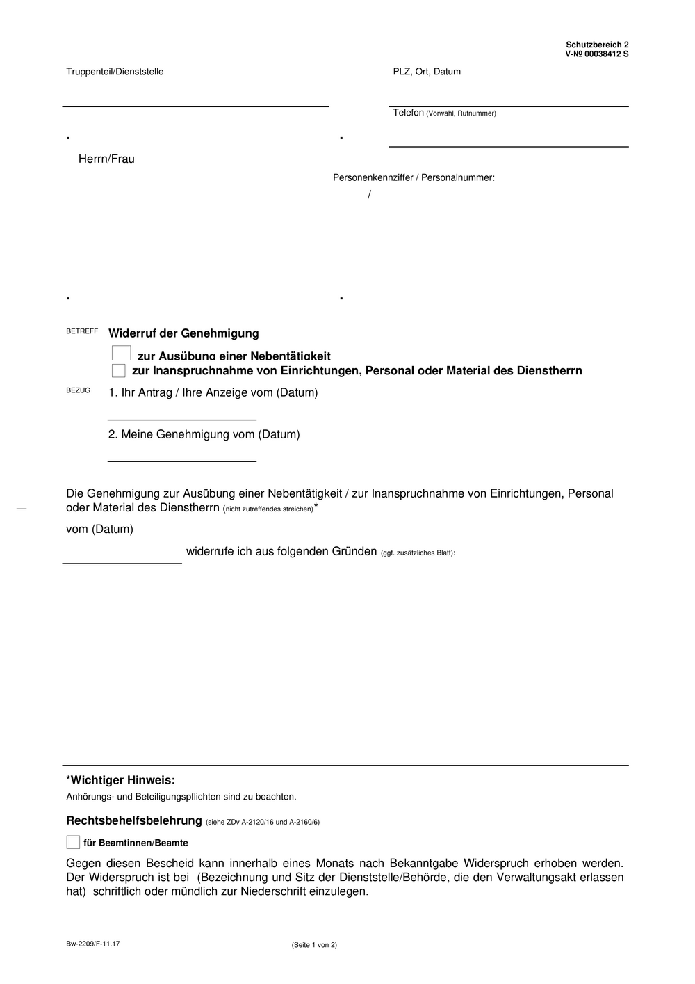 Widerruf Genehmigung Nebentätigkeit Soldaten - FragDenStaat