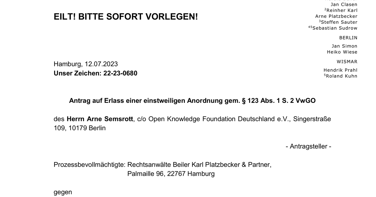 Antrag Auf Erlass Einer Einstweiligen Anordnung fragdenstaat.de