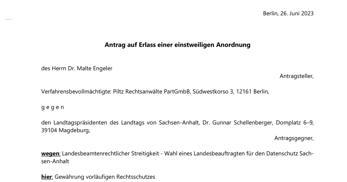 Antrag Auf Erlass Einer Einstweiligen Anordnung