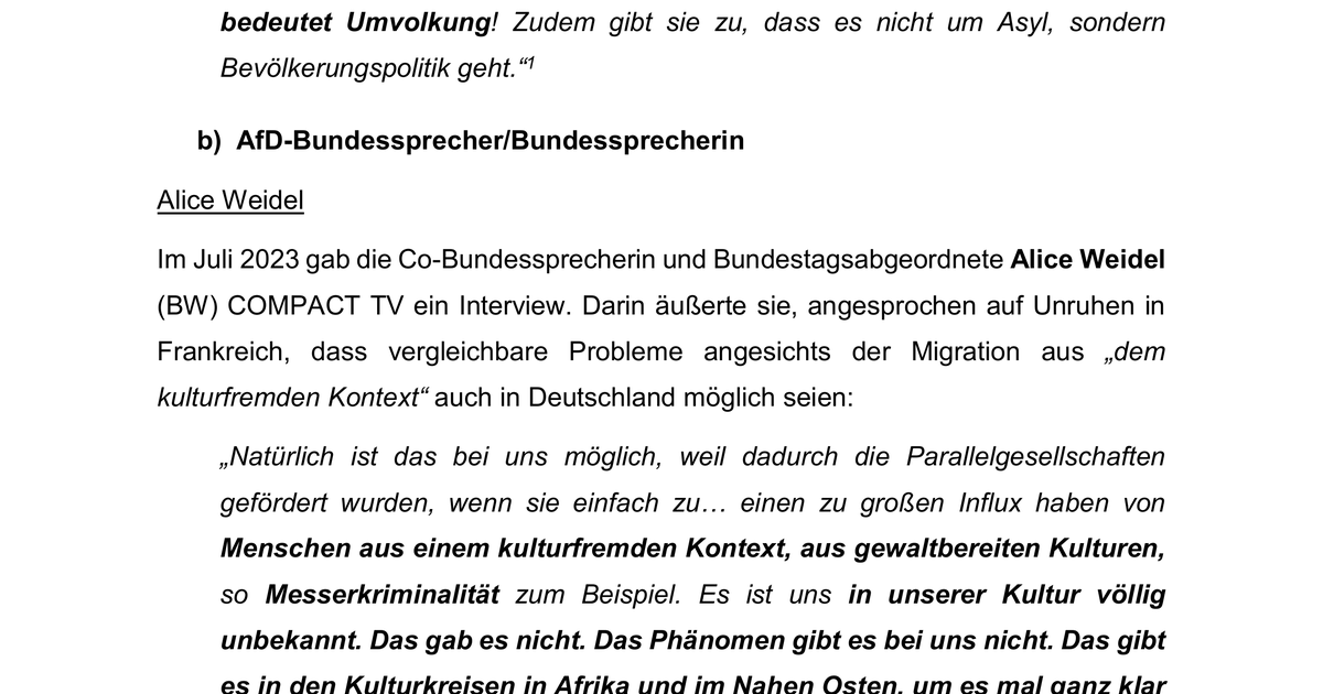 Besonders relevante Aussagen des AfD-Bundesverbands bzw. AfD-Bundesvorstands