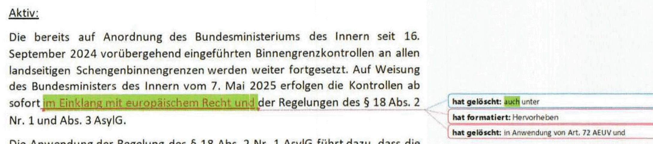 Statt Artikel 72 nur „im Einklang mit europäischem Recht“