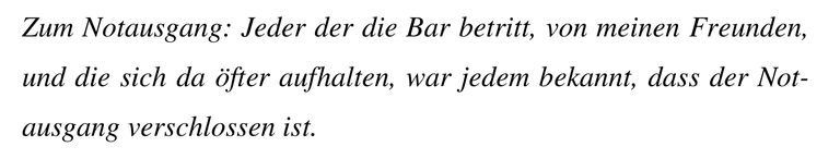 Zeugenaussage zum Notausgang