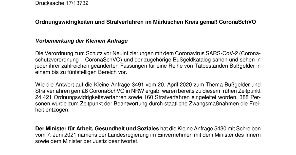 Ordnungswidrigkeiten Und Strafverfahren Im Märkischen Kreis Gemäß ...