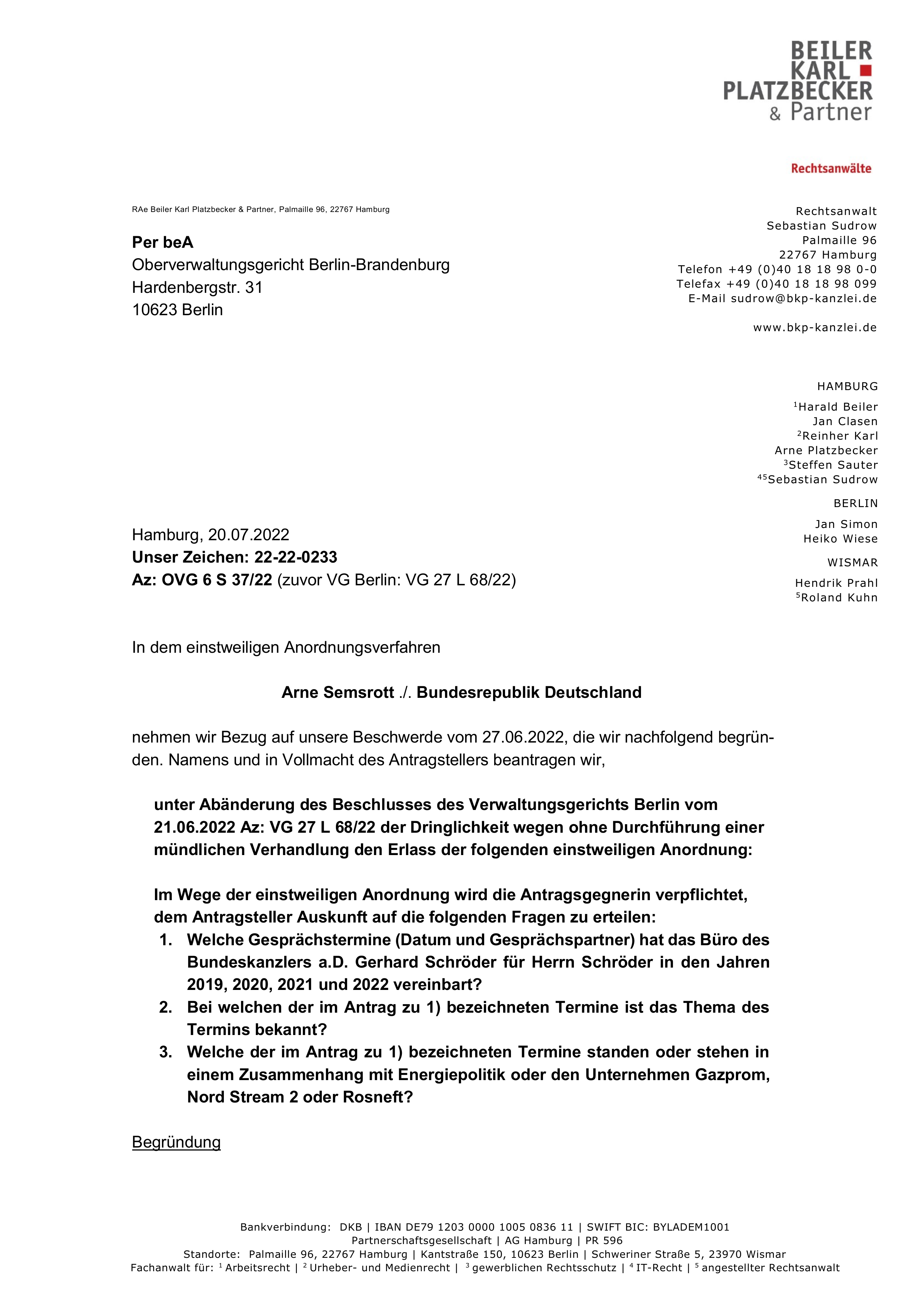 Begründung Beschwerde OVG BB FragDenStaat