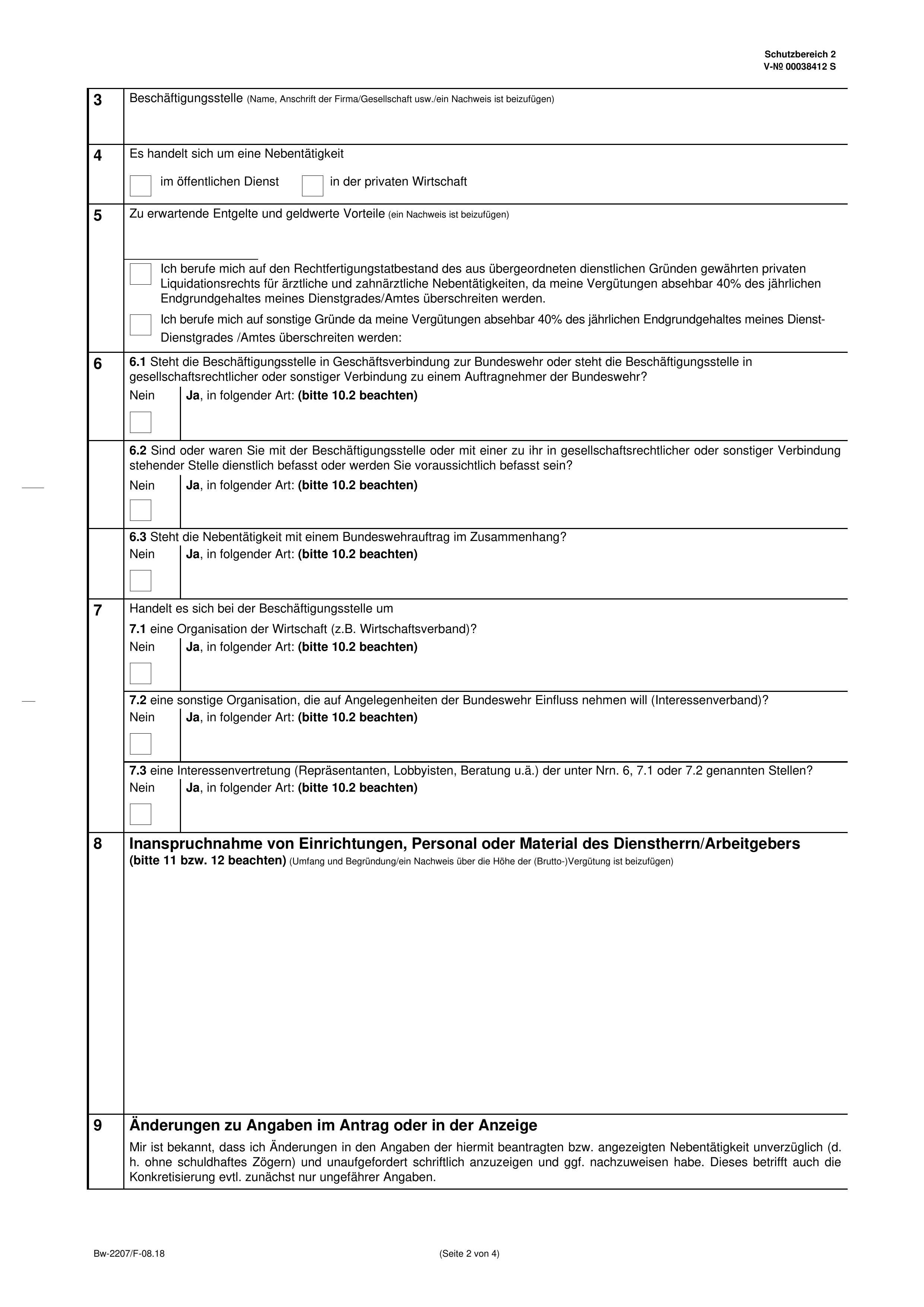 Antrag Nebentätigkeit Beamte/Beamtinnen, Soldaten/Soldatinnen ...
