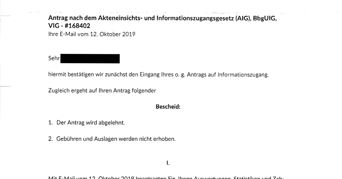 20191111_bb_ablehnung_bescheid_auskunft_verfahren_78ii_geschwaerzt.pdf FragDenStaat