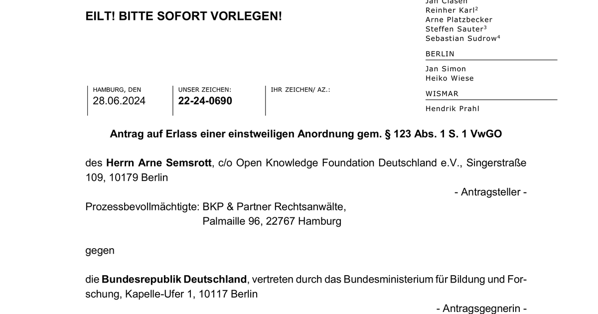 Antrag Auf Erlass Einer Einstweiligen Anordnung fragdenstaat.de
