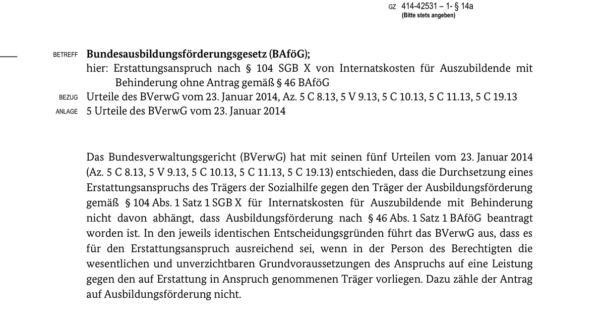 2014 07 08 O 14a Erstattungsanspruch Nach O 104 Sgb X Ohne Bafg Antrag Pdf Fragdenstaat