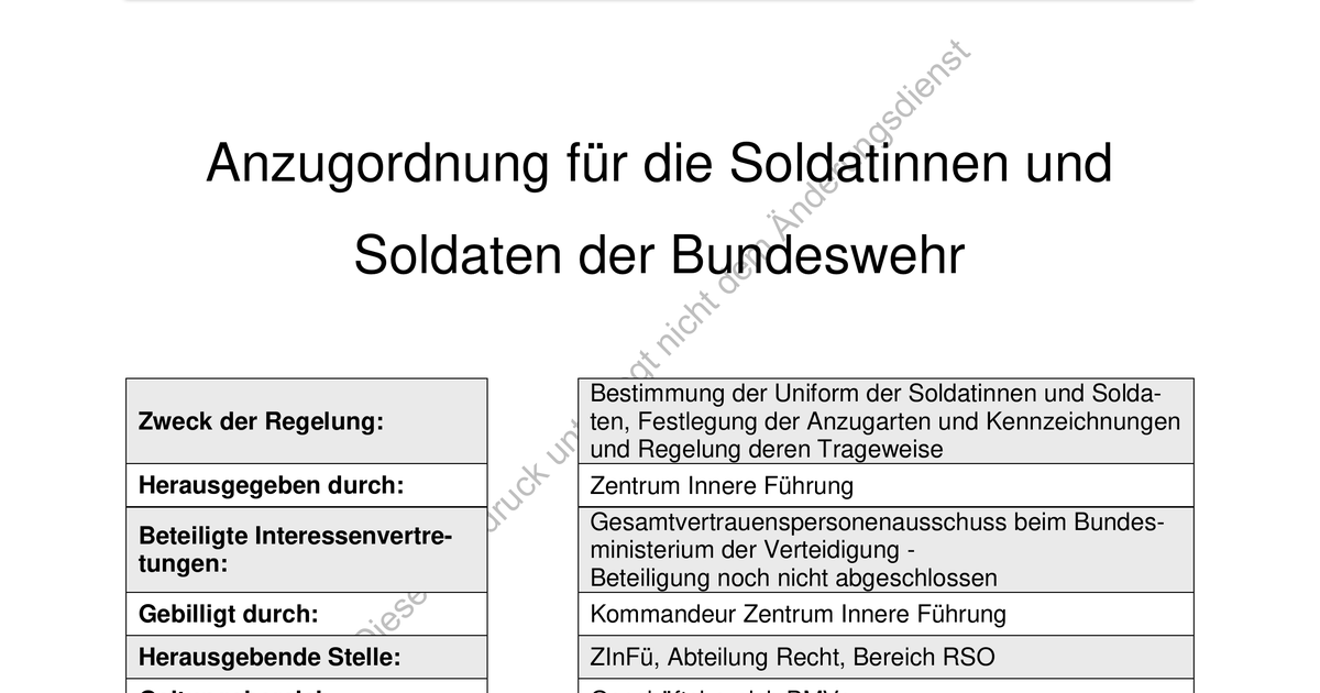 Anzugordnung Für Die Soldatinnen Und Soldaten Der Bundeswehr - FragDenStaat