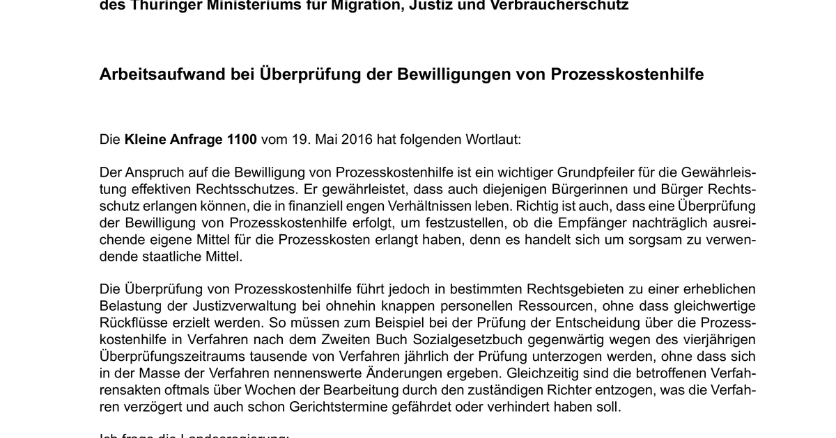 Arbeitsaufwand Bei Überprüfung Der Bewilligungen Von Prozesskostenhilfe ...