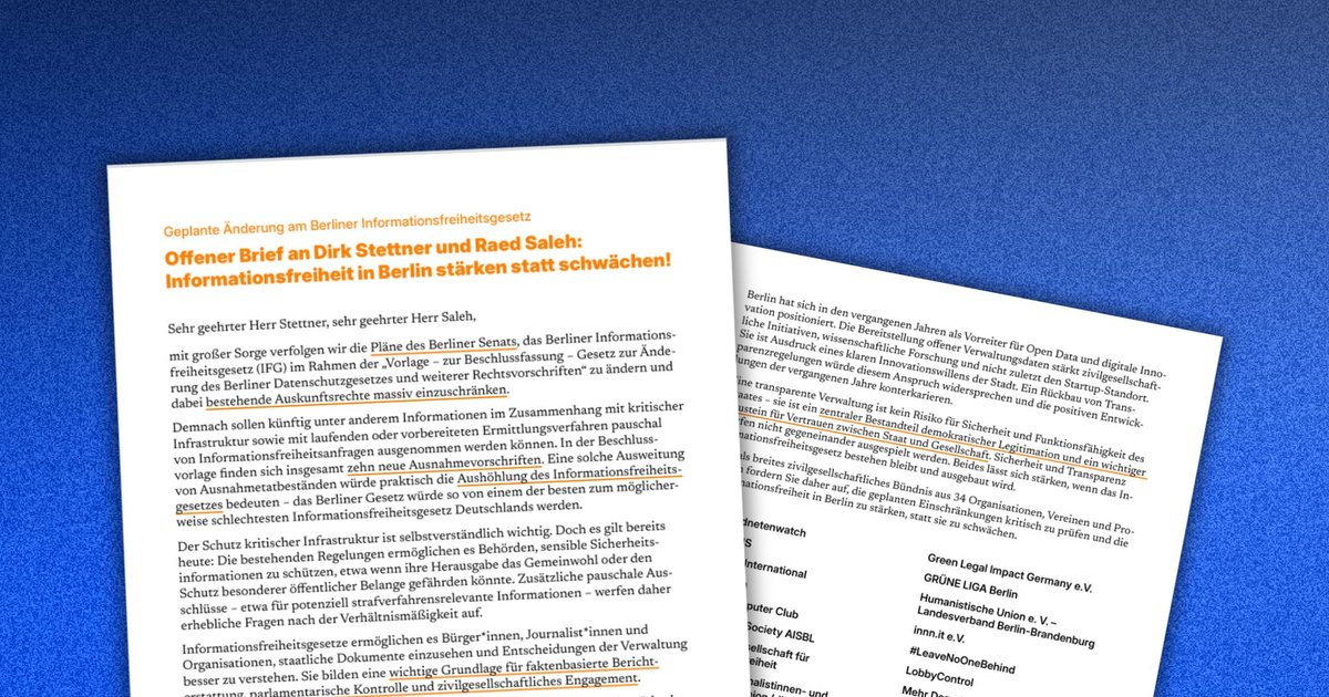Finger Weg vom Berliner IFG: 38 Organisationen fordern: Informationsfreiheit in Berlin nicht abschaffen!